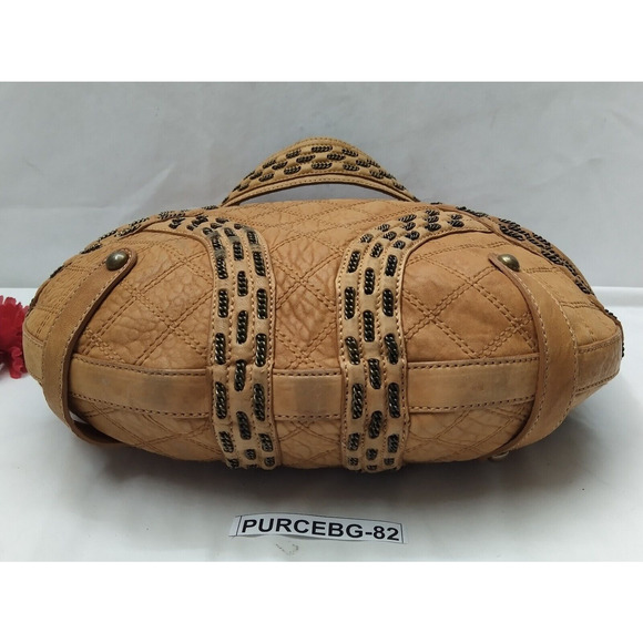 Isabella Fiore Tan Brown Learher Stitching Zipper Closure Hobo Shoulder Bag - Picture 8 of 16